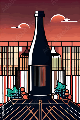 Celebrate the Young Wine Festival with this vibrant poster featuring bottles and glasses of wine set against scenic backgrounds of Georgia and France. Perfect for wine enthusiasts and festival promoti