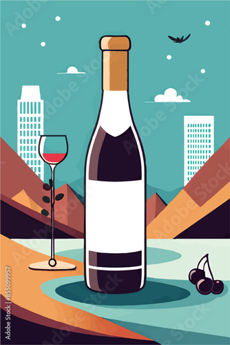 Celebrate the Young Wine Festival with this vibrant poster featuring bottles and glasses of wine set against scenic backgrounds of Georgia and France. Perfect for wine enthusiasts and festival promoti