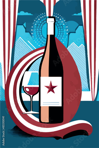 Celebrate the Young Wine Festival with this vibrant poster featuring bottles and glasses of wine set against scenic backgrounds of Georgia and France. Perfect for wine enthusiasts and festival promoti