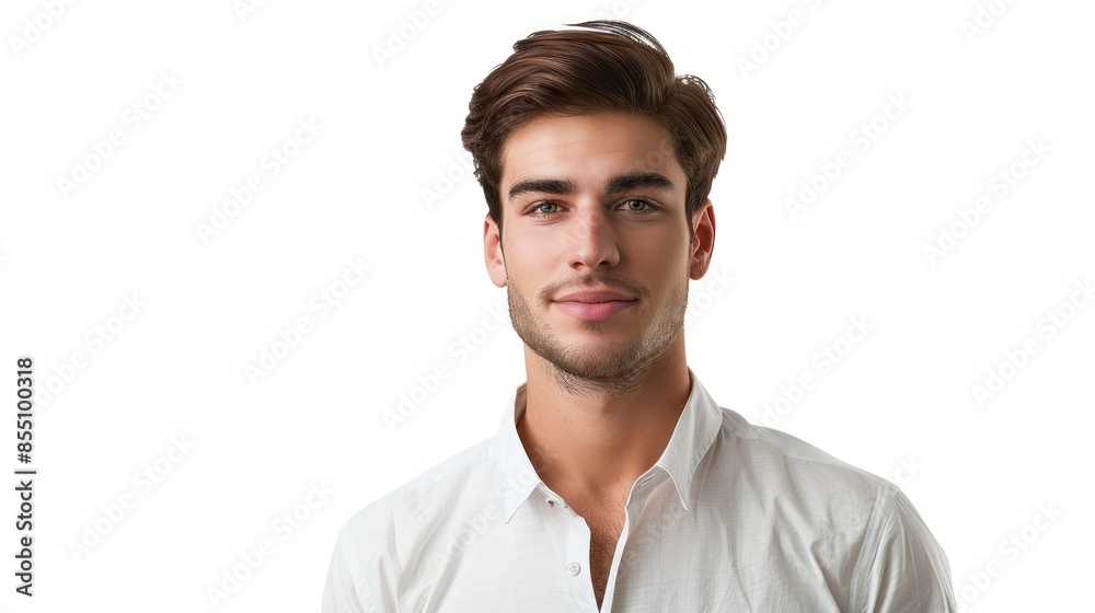 A suave man in a crisp shirt, showcasing professionalism and refinement. isolated white background A suave man in a crisp shirt, showcasing professionalism and refinement. isolated white background