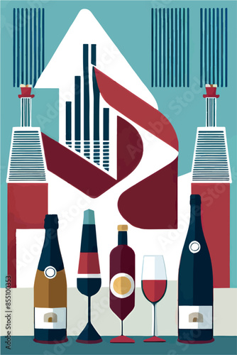 Celebrate the Young Wine Festival with this vibrant poster featuring bottles and glasses of wine set against scenic backgrounds of Georgia and France. Perfect for wine enthusiasts and festival promoti