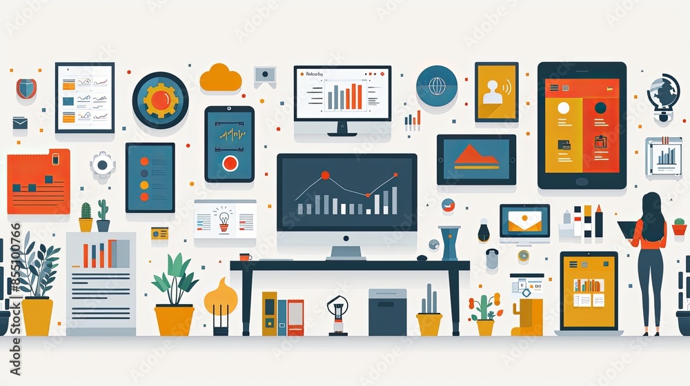 Set of modern flat design people icons of start up, project development, business strategy and analytics, social media, Internet marketing, e-banking, programming, cloud data storage