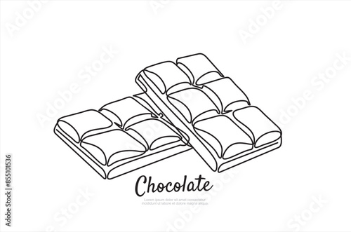 Continuous one line drawing of opened chocolate bar hand drawn vector illustration. Single line drawing.