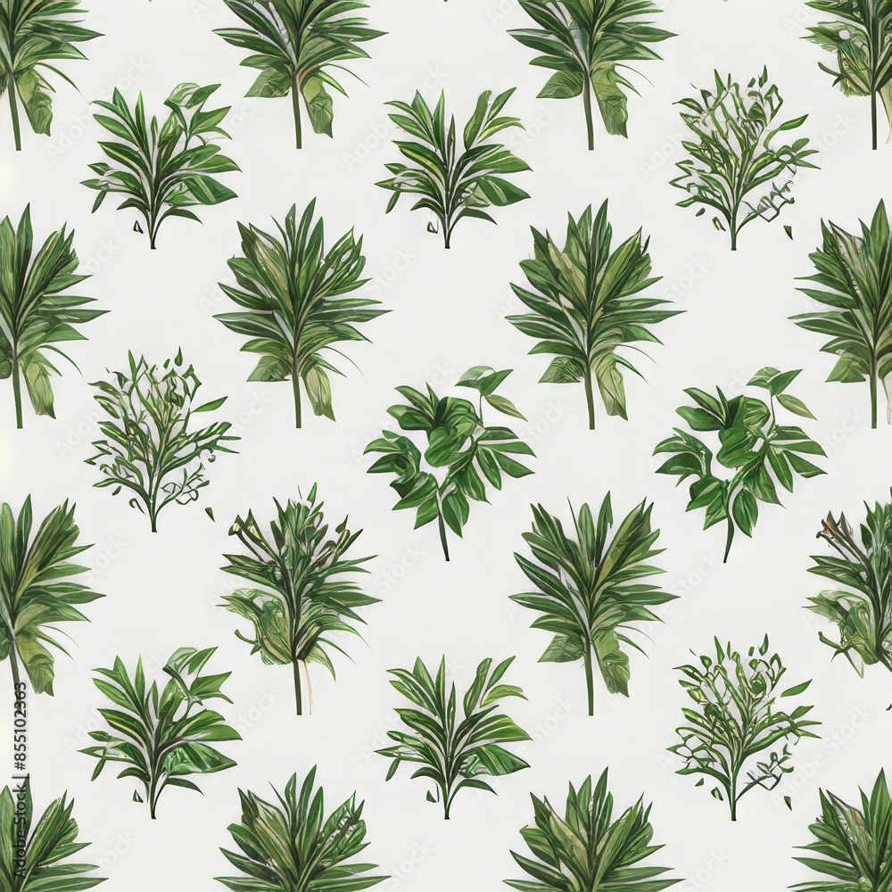 Seamless pattern of green cannabis leaves with a tropical floral design Seamless pattern of green cannabis leaves with a tropical floral design