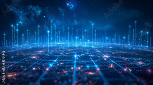 Business and economic growth on global business network, Data analysis of financial and banking, Stock, Technology and data connection, Security, Blockchain and Networking. Generative AI Illustration.