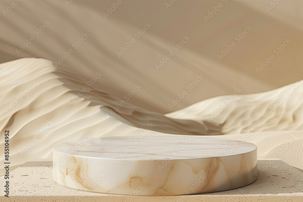 Empty showcase, podium, stone pedestal product presentation. with Blurry desert stand. Mock up for exhibitions objects - generative ai Empty showcase, podium, stone pedestal product presentation. with Blurry desert stand. Mock up for exhibitions objects - generative ai