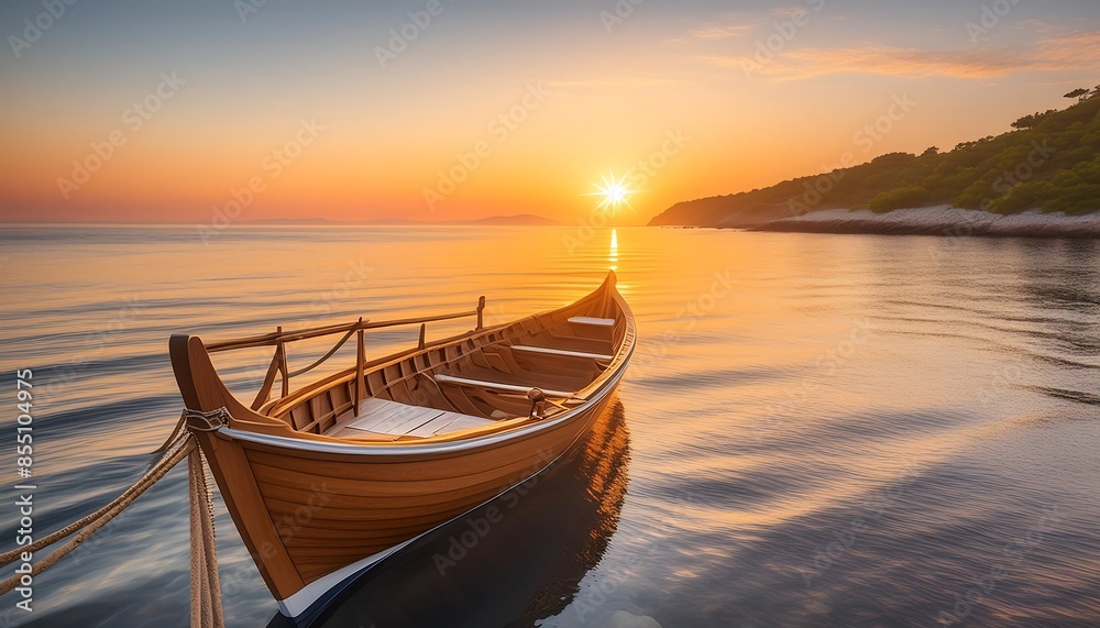sunrise over the sea, beautiful summer morning with boat sunrise over the sea, beautiful summer morning with boat