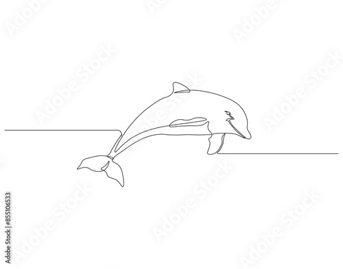 Continuous one line drawing of dolphin fish. One line drawing illustration of bottlenose dolphin. Marine animal, World dolphin day concept single line. Editable outline.