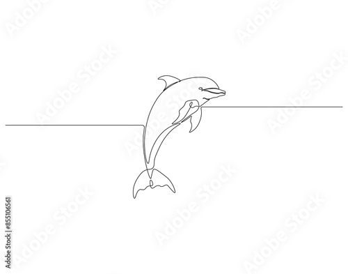 Continuous one line drawing of dolphin fish. One line drawing illustration of bottlenose dolphin. Marine animal, World dolphin day concept single line. Editable outline.
