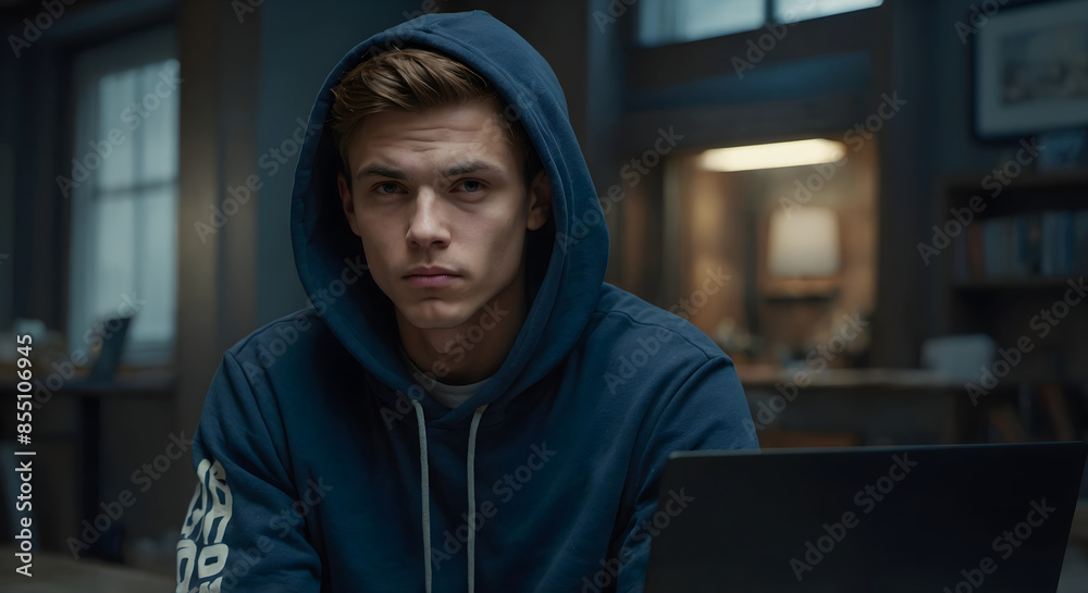 Fototapeta premium the boy studying with laptop