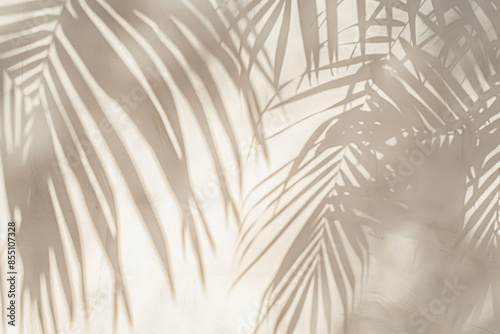 White wall with tropical palm leaf shadow. Beautiful abstract background concept banner for summer vacation	