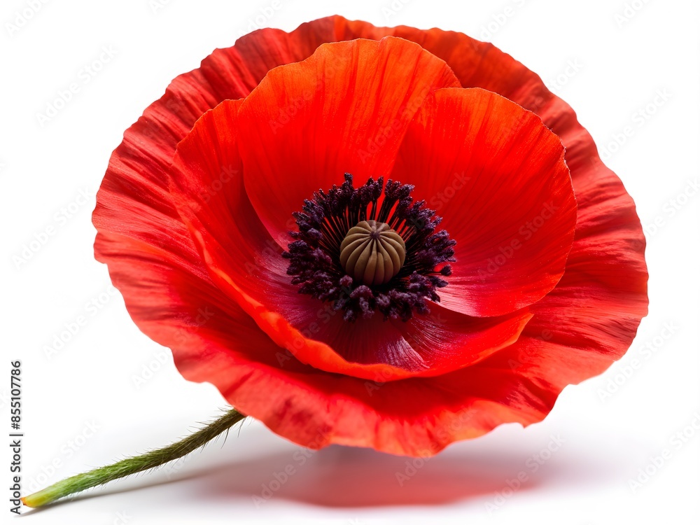 Single Red Poppy Flower Isolated On White Background. Single Red Poppy Flower Isolated On White Background.