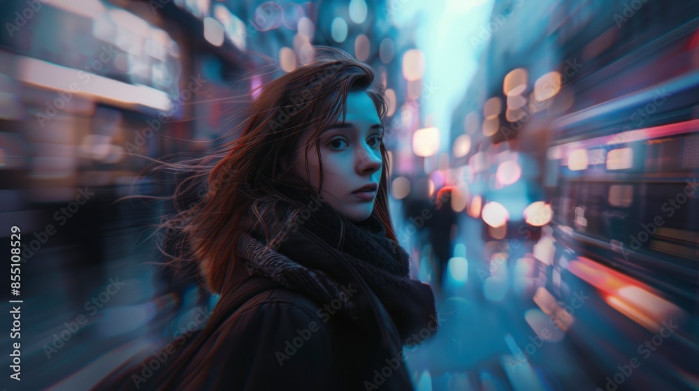 Making Decisions On The Move, The Woman Exudes Confidence And Determination, Her Actions Guided By A Clear Sense Of Purpose And Vision Making Decisions On The Move, The Woman Exudes Confidence And Determination, Her Actions Guided By A Clear Sense Of Purpose And Vision