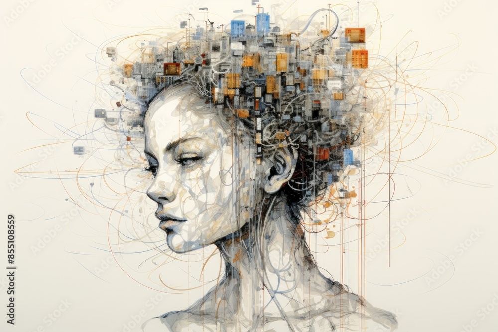 image of neural connections or brain. Deep learning, Machine learning and artificial intelligence, AI technology, concept of thinking or Alzheimer's neurons or degenerative diseases, created with AI