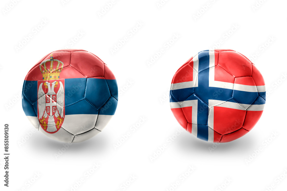 football balls with national flags of norway and serbia ,soccer teams. on the white background. football balls with national flags of norway and serbia ,soccer teams. on the white background.