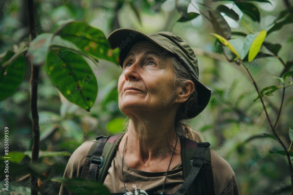 Fototapeta premium Middle aged woman on a rainforest expedition
