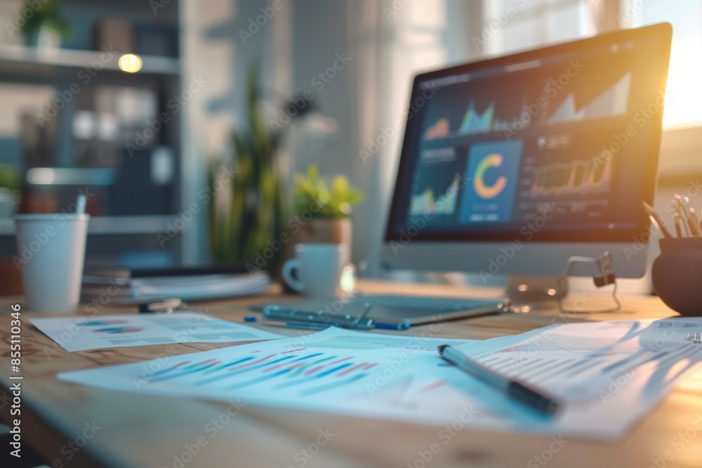 Chart data and analytics on office desk Chart data and analytics on office desk