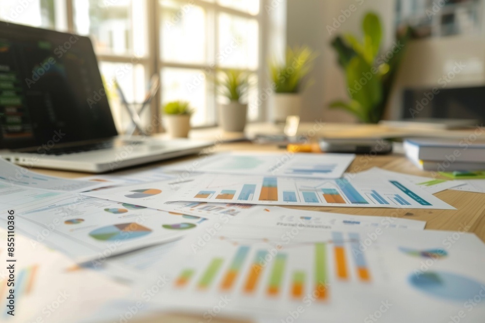 Chart data and analytics on office desk Chart data and analytics on office desk