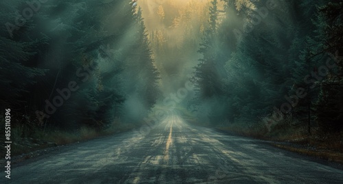 Sunlight Through The Trees On A Forest Road