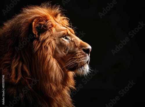 Majestic Male Lion Looking Upward in Golden Light