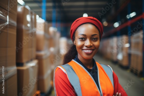 Portrait of a smiling African American female warehouse worker
