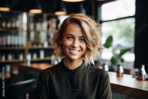 Portrait of a young female hairdresser in modern salon