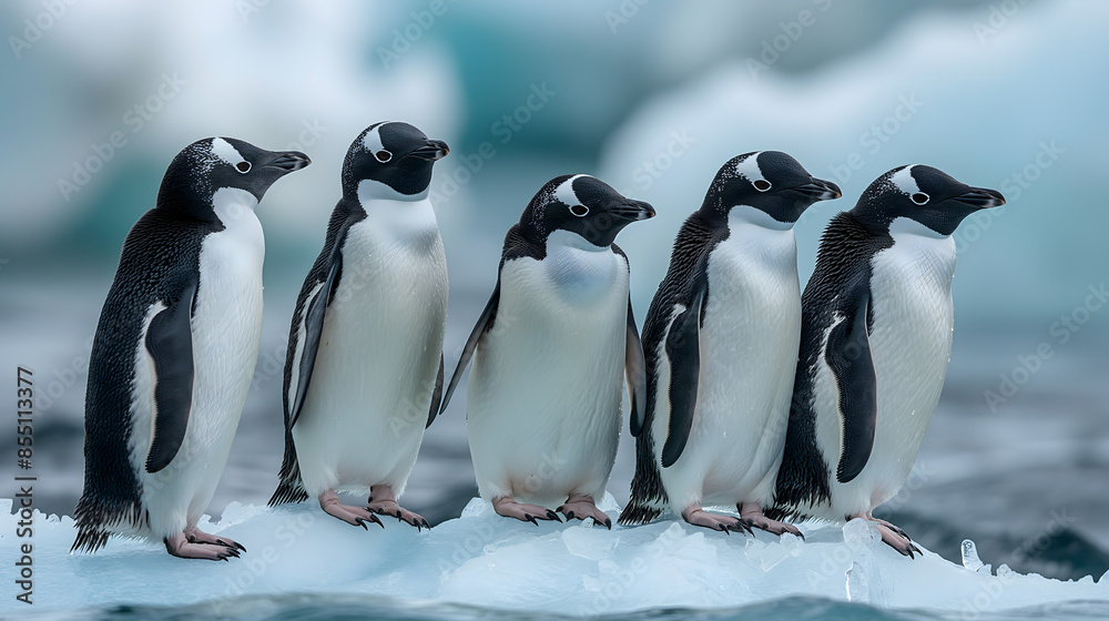 Fototapeta premium Mysterious Antarctic Landscape with Penguins on Iceberg