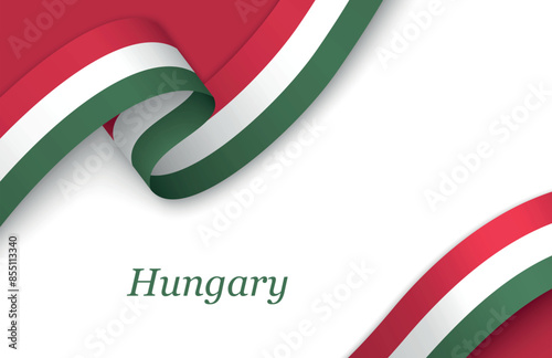 Ribbon with fllag of Hungary on white background