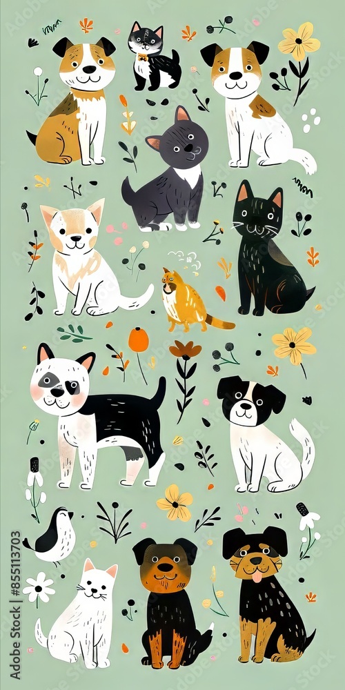 Various Cute dogs Minimalist Illustration Various Cute dogs Minimalist Illustration