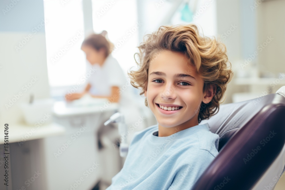 Smiling portrait of a little boy patient at dentist office Smiling portrait of a little boy patient at dentist office