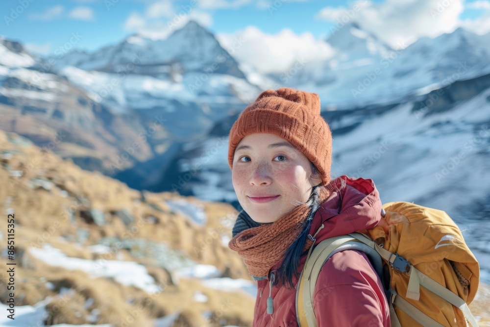 Young adult woman hiking in the Swiss alps