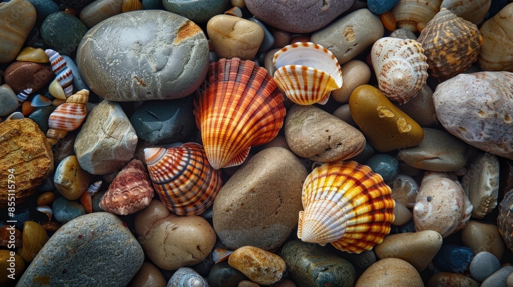 Vivid shells among rocks featuring shells with a short focal length Vivid shells among rocks featuring shells with a short focal length