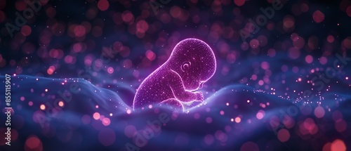 Detailed view of a tiny baby in the womb, surrounded by a gentle glow, emphasizing the peaceful and protective environment of prenatal development, clear and tender photo