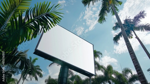 Blank White Billboard Against Outdoor Daytime Cityscape View: Ideal for Advertising, Marketing Campaigns, and Promotional Mockups