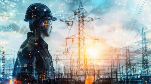 Power engineer looking at the power grid.