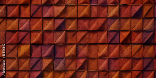 Quadratische Muster in warmen Farbtönen auf strukturierter Oberfläche, ideal für moderne und kreative Hintergrundbilder und Dekorationen photo