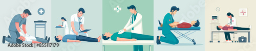 set vector of a health worker checking on an unconscious person photo