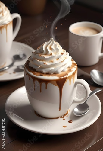 Hot cup of delicious creamy coffee