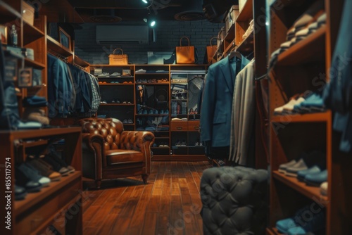Interior of a modern mens wear store © NikoG