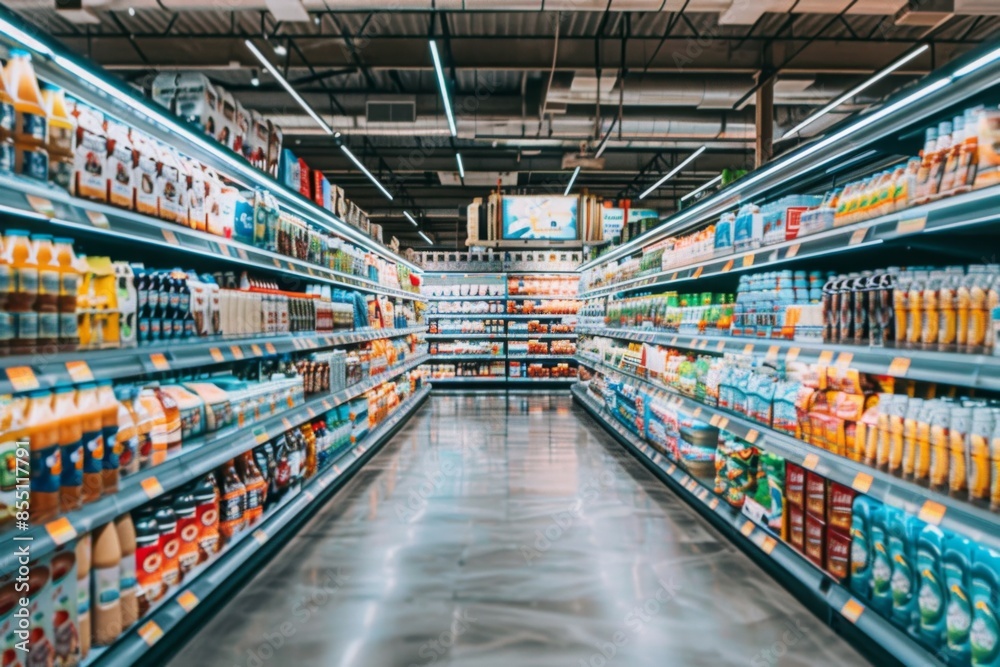 Supermarket aisle with a variety of groceries Supermarket aisle with a variety of groceries