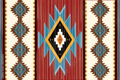 Ikat pattern geometric colorful ethnic traditional textile, Ikat rug woven handmade decor interior design Navajo  tribal vector seamless pattern. Native American ornament. Ethnic South Western decor