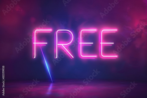 Free is the word on the neon sign. The sign is bright pink and purple and has a lot of dots