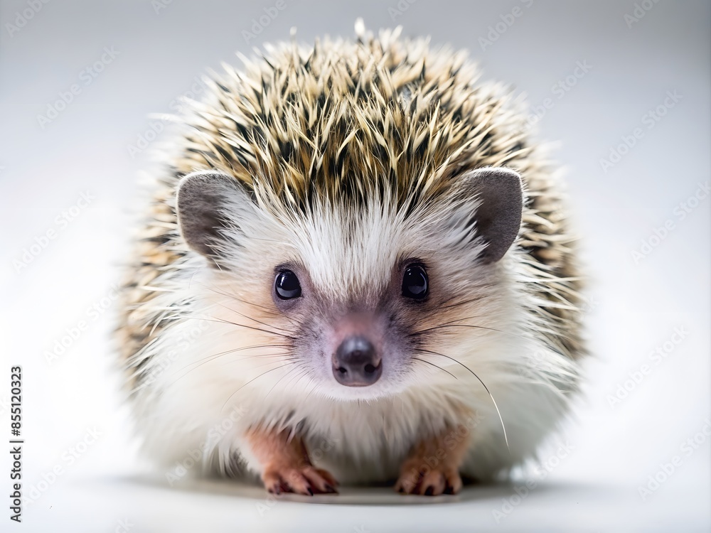 A Cute Baby Hedgehog With Big Eyes And A Tiny Body Is Looking At The Camera. A Cute Baby Hedgehog With Big Eyes And A Tiny Body Is Looking At The Camera.