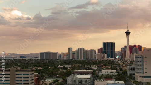 Las Vegas Sunset Skyline Cityscape Time Lapse Tilt Down Nevada USA