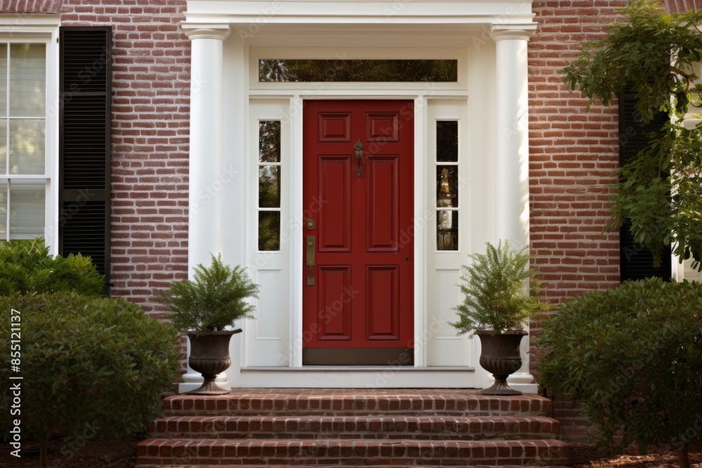 Exterior of an American style house front door entrance Exterior of an American style house front door entrance