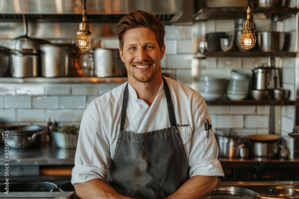 Portrait of a smiling male chef in professional kitchen Portrait of a smiling male chef in professional kitchen