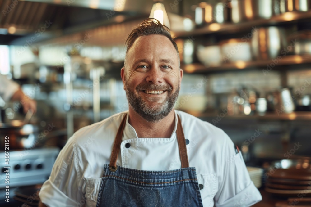 Portrait of a smiling male chef in professional kitchen Portrait of a smiling male chef in professional kitchen