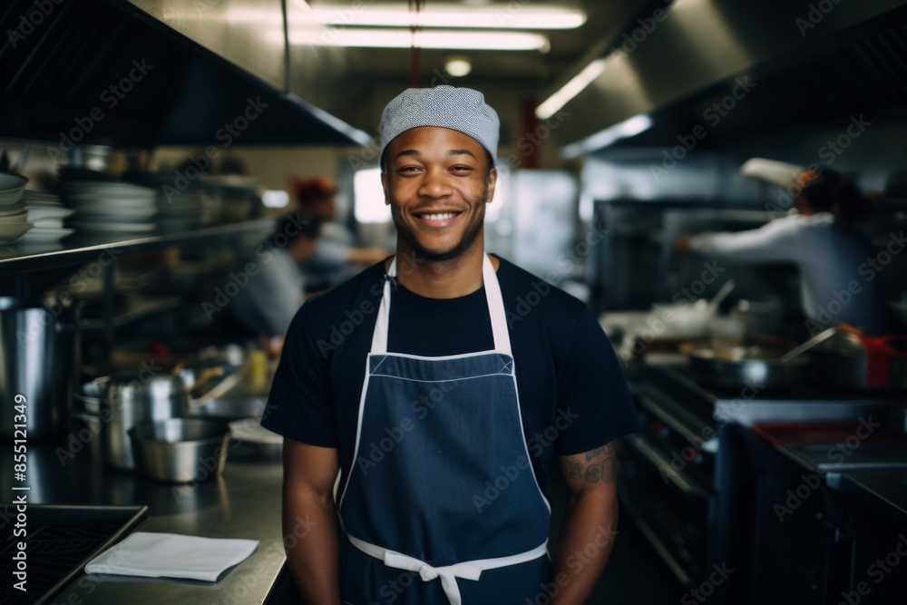 Fototapeta premium Portrait of a smiling male chef in professional kitchen