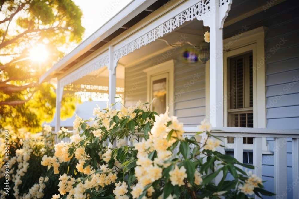 Exterior of a Victorian style house with picket fence and garden Exterior of a Victorian style house with picket fence and garden