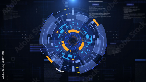 HUD spinning circle object for target searching, scanning technology transfer system platform illustration.